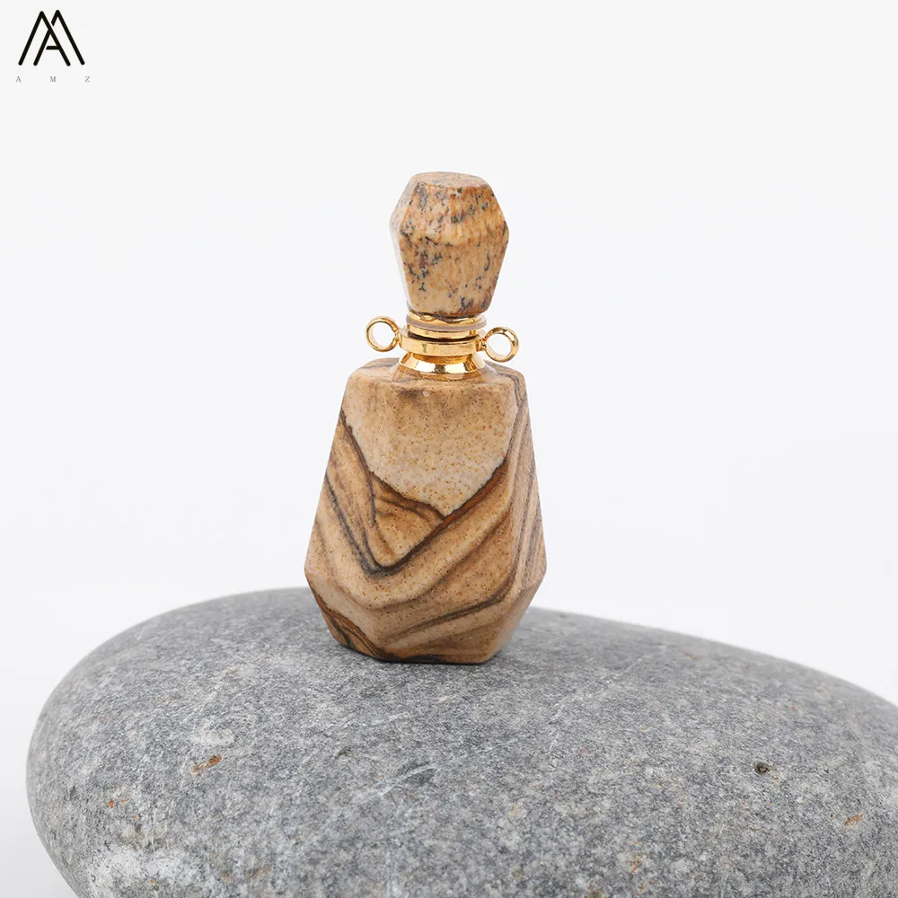 Picture Jasper Натуральные аметисты кварц Подвеска в виде бутылочки парфюма ожерелье, золото нержавеющая сталь натуральный камень духи ювелирных изделий DSS-227AMBE - Окраска металла: Picture Jasper