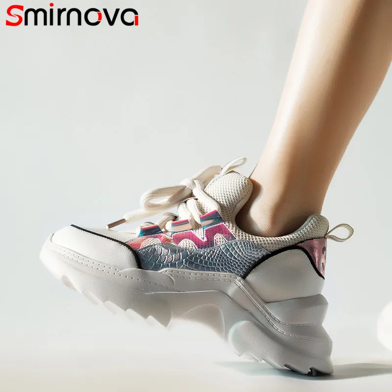 

Smirnova 2020 New arrival autumn shoes genuine leather sneakers women lace up round toe flat platform shoes ladies casual shoes