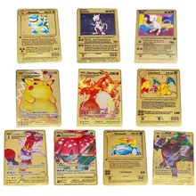 10 Pçs/set Inglês Versão Pokemon Pikachu Charizard VMAX Ouro Cartão de Jogo Anime Batalha Carte Negociação Coleção Modelo de Brinquedo