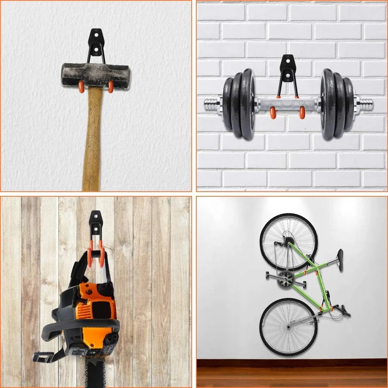 Steel Garage Storage Utility Double Hooks, Heavy Duty Ladder Wall Hooks for Organizing Power Tools, Rust Resistant Non-Slip, for
