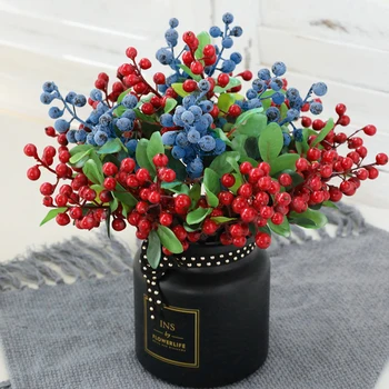 

10pcs/bundle Artificial Blueberry Plant Flower Bud Fake Plant Silk Flower Wreath Berry for Christmas Tree Decor Home Table Decor