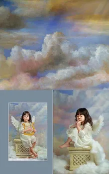 

Photography Background Oil Painting Style White Cloud Rainbow Spring Landscape Photo Background Baby Shower DecorationPhotoProps
