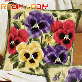 

Cross Stitch Cushion Poppy Iris Pansy Make Your Own Pillow Chunky Cross Stitch Kits Pre-Printed Canvas Acrylic Yarn Pillow Case