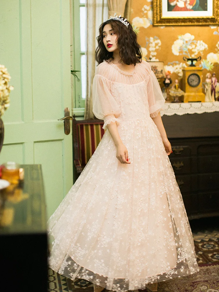 

Женское винтажное приталенное платье, дизайнерское Элегантное Длинное Сетчатое платье с вышивкой в стиле сладкой Лолиты, весна-лето