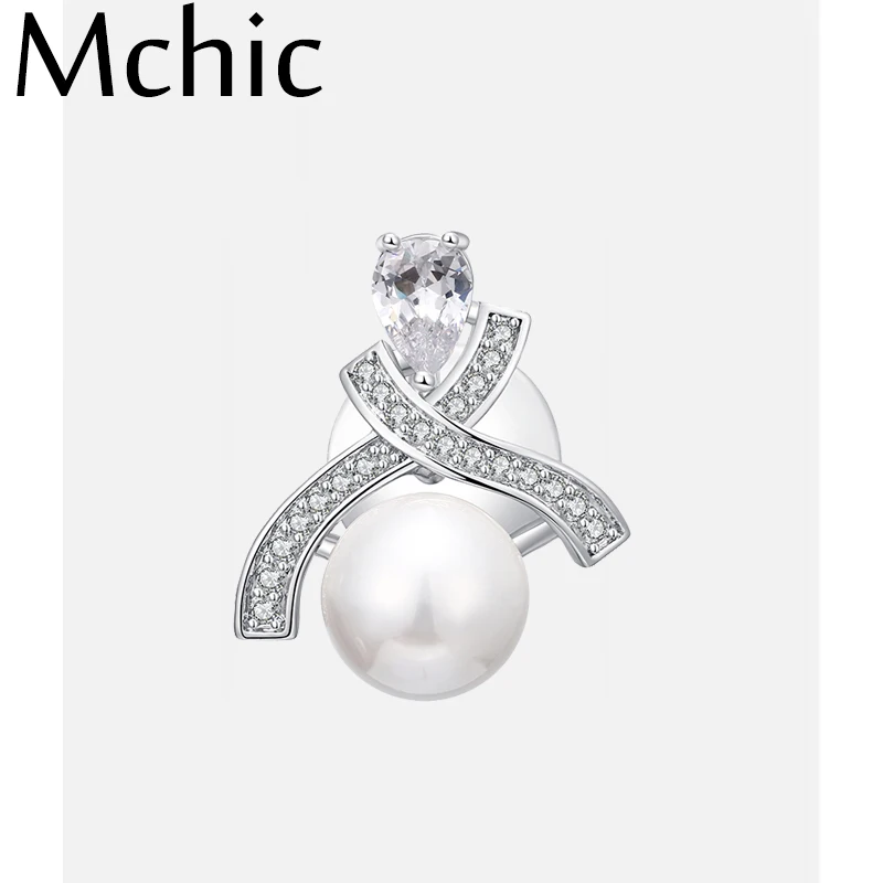 Mchic Модный изысканный CZ воротник пряжка Броши с искусственным жемчугом для