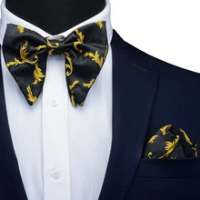 Ricnais Silk Big Bowtie Pocket Square Set Bule Red Floral Jacquard Slim Bow Tie Handkerchief Sets For Men Wedding Neck Ties