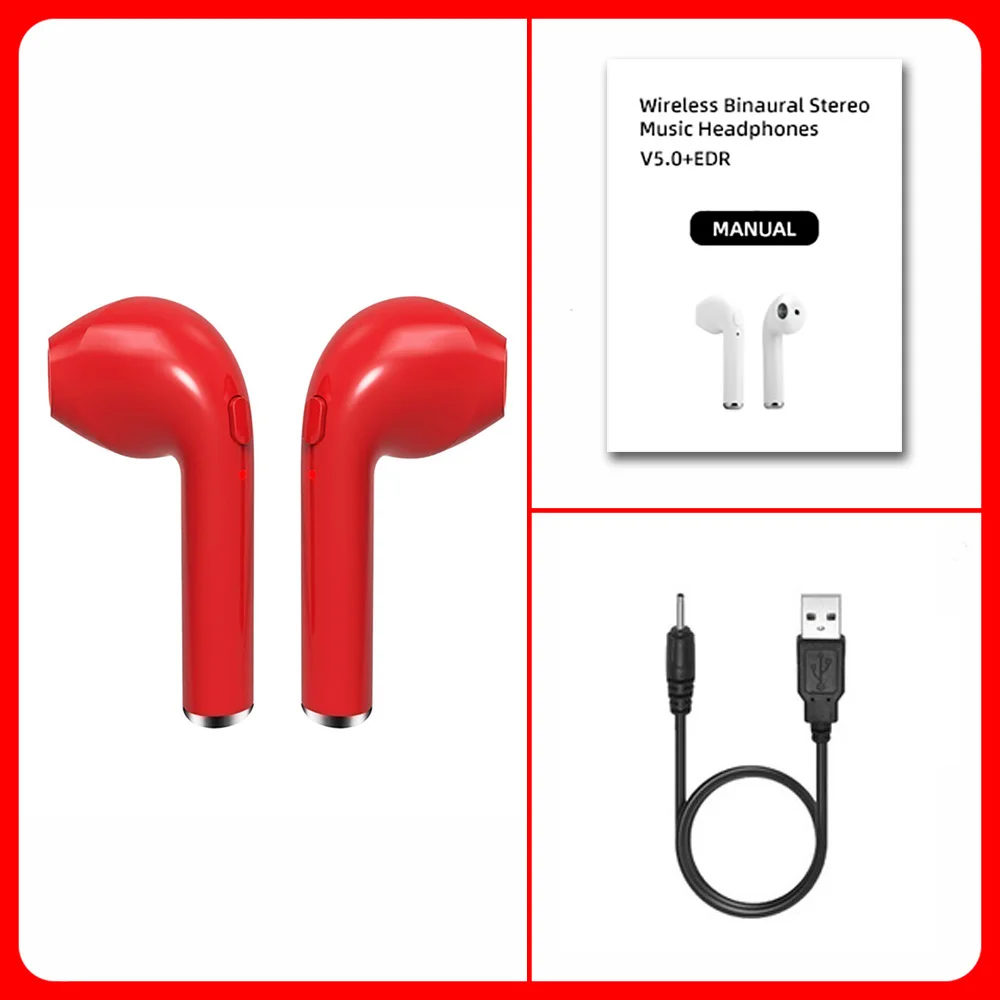 Мини i7s беспроводные Bluetooth наушники в ухо TWS с микрофоном зарядная коробка Handsfree Handsets стерео спортивные наушники для iPhone Xiaomi - Цвет: Red Binaural