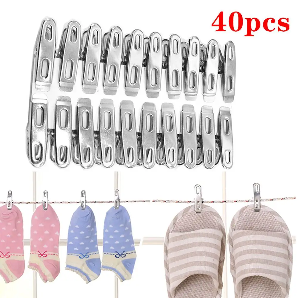 40pcs Stainless Steel Clothes Pegs Socks Clips Pins Clothing Clamps Sealing Clip 