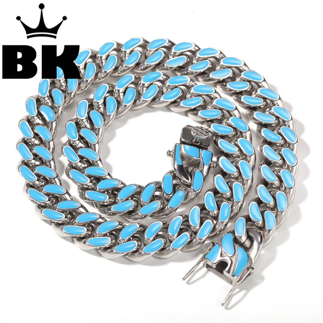 14mm Enamel Cuban Link Necklace Chain