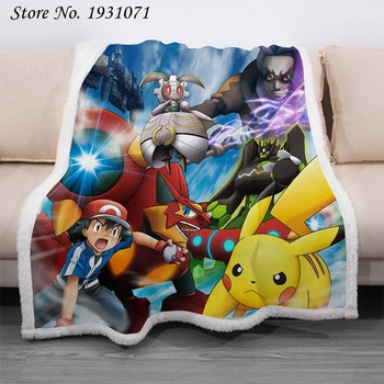 

Popular Anime Pikachu 3D Printed Fleece Blanket for Beds Thick Quilt Fashion Bedspread Sherpa Throw Blanket Adults Kids 03
