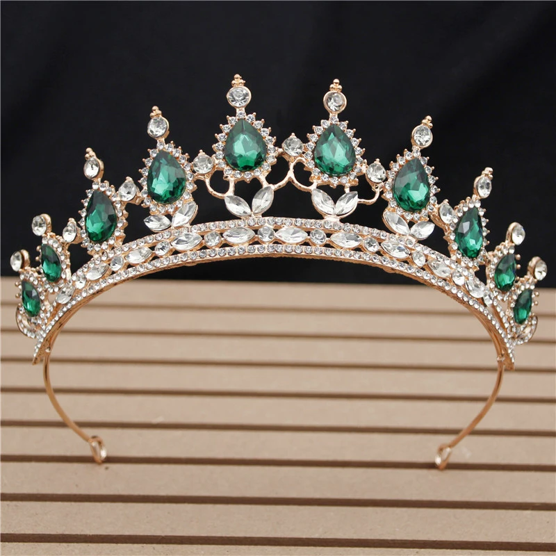 Новая модная повязка на голову, маленькие диадемы и короны с синими кристаллами в стиле барокко для женщин и девушек, свадебные украшения для волос, аксессуары - Окраска металла: Gold Green