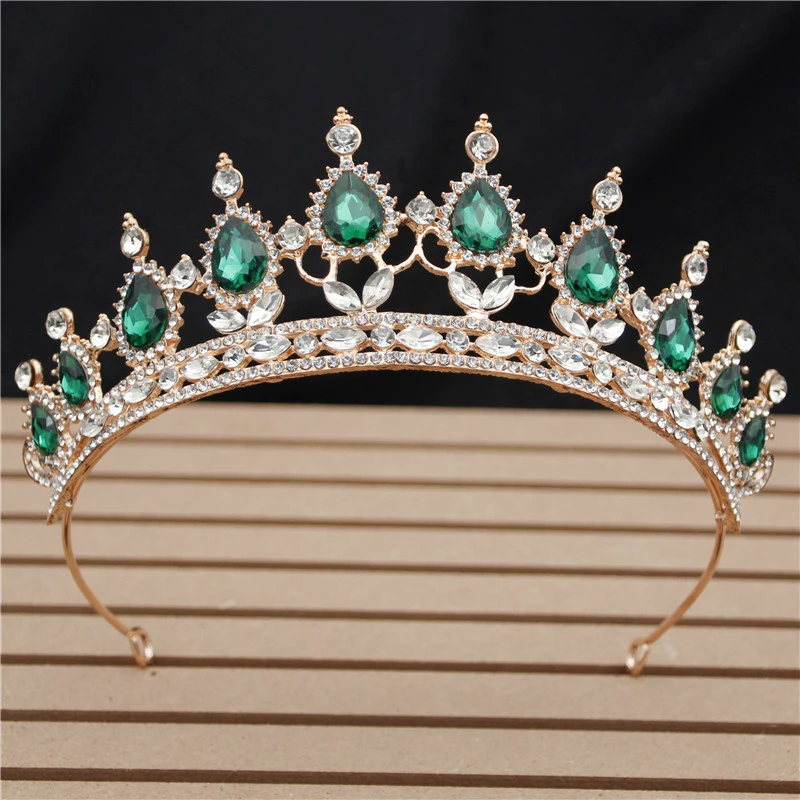 Gold Green Новая модная повязка на голову, маленькие диадемы и короны с синими кристаллами в стиле барокко для женщин и девушек, свадебные украшения для волос, аксессуары - Окраска металла: Gold Green