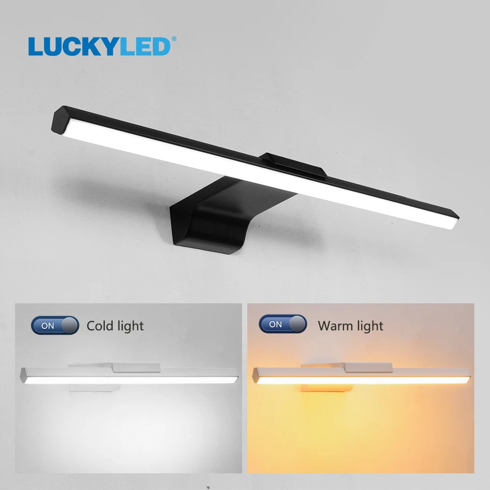 LUCKYLED 벽 램프, 욕실 블랙 220V 110V, 현대 거울 벽 조명 기구, 빈티지 실내 침실 거실 벽 스콘스