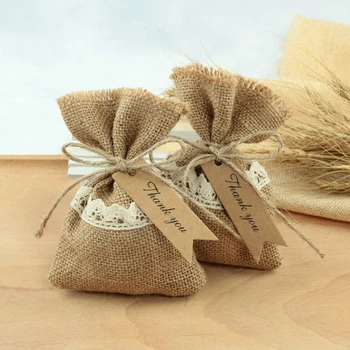 

20pcs/Lot vintage Wedding Burlap Jute candy Bag Eco-friendly Gift Bags Baby Shower Gift Bags vintage rustic wedding decoration