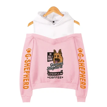 

German Shepherd Off-the-shoulder Hoody German Shepherd Strapless Shoulder Hoody Girls Sexy Coat Print Hot New Casual Women Full