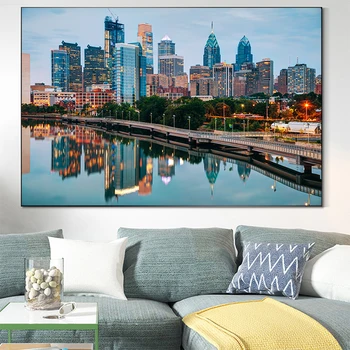 

Night View of Philadelphia Canvas Painting Posters and Prints Quadros Wall Art Picture for Living Room Decoration Cuadros