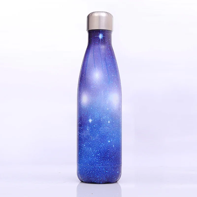 Лидер продаж Звездное небо серии термос с двойной стенкой изолированный термос Нержавеющая сталь бутылка для воды для занятий спортом - Цвет: Sky blue