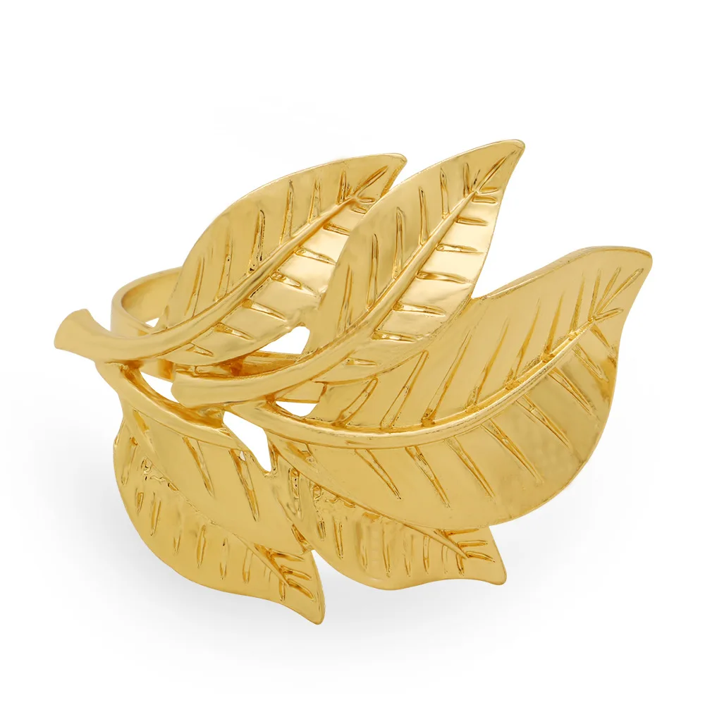 

2pcs/lot SHSEJA Exquisite napkin ring holder table decoration gold leaf napkin buckle alloy ring dinner party wedding