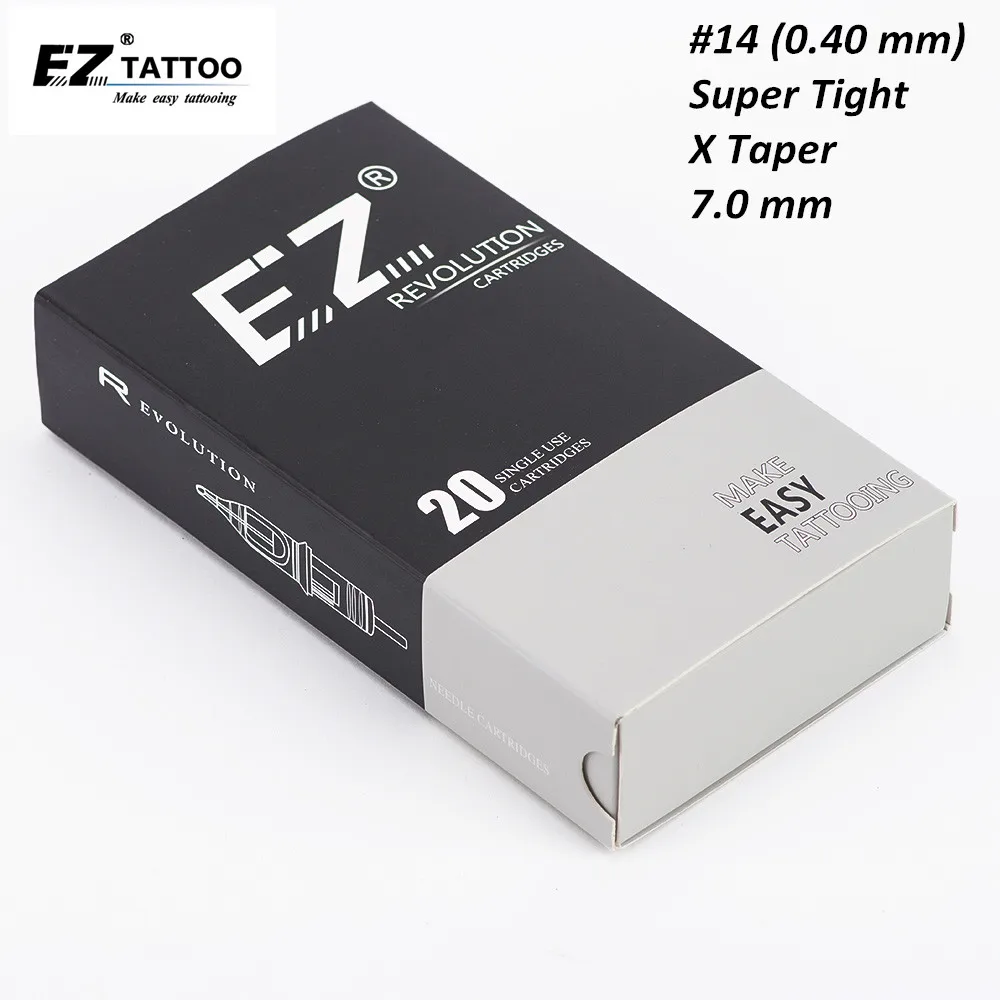 EZ Revolution Tattoo Cartridge  #14 (0.40 MM) Super Tight 7.0 X-Taper Round Liner (RL) Needle for Rotary Machine Grip 20 PCS/Box