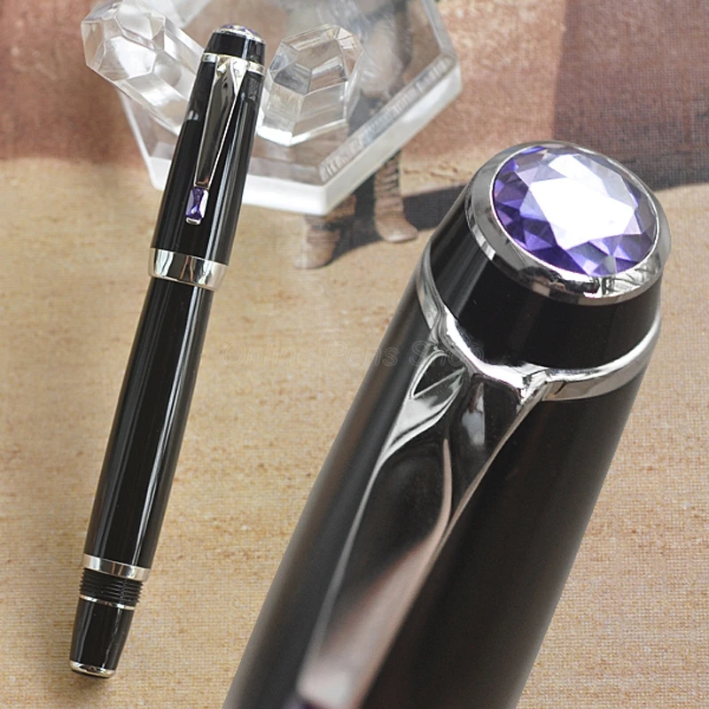 

Crocodile Classic Black Fountain Pen, Noble Sapphire on Top With Golden / Silver Clip Gift Box Optional For Writing Gift Pen