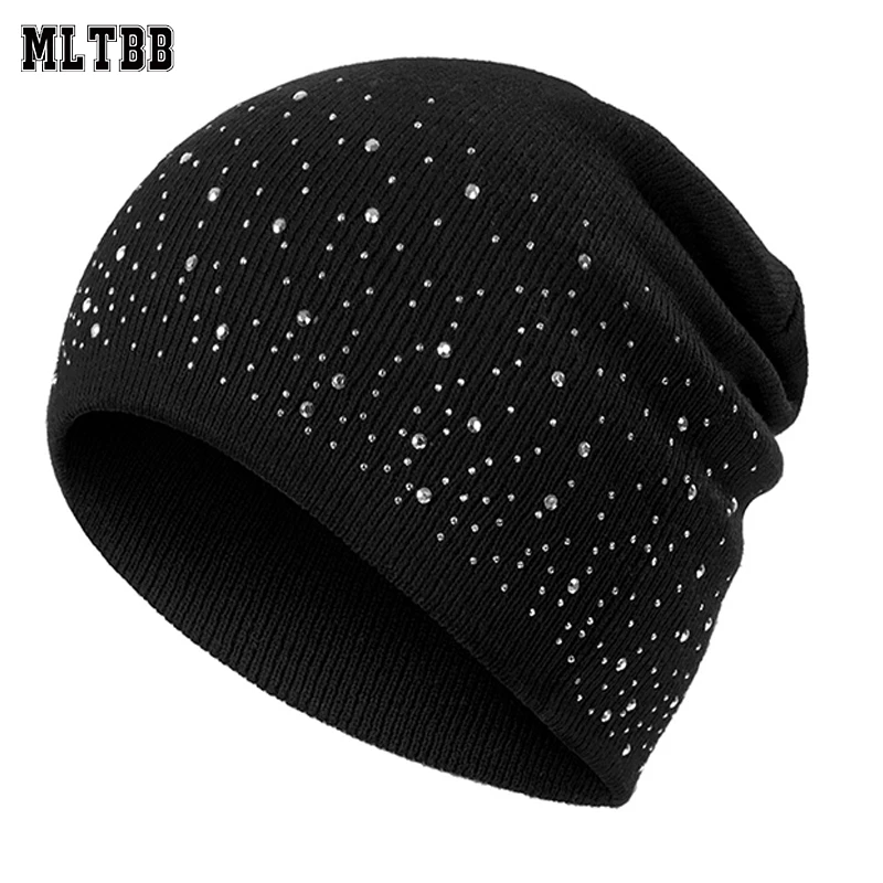 Модная шапка MLTBB стразы на осень и зиму Женская однотонная вязаная Шапка бини