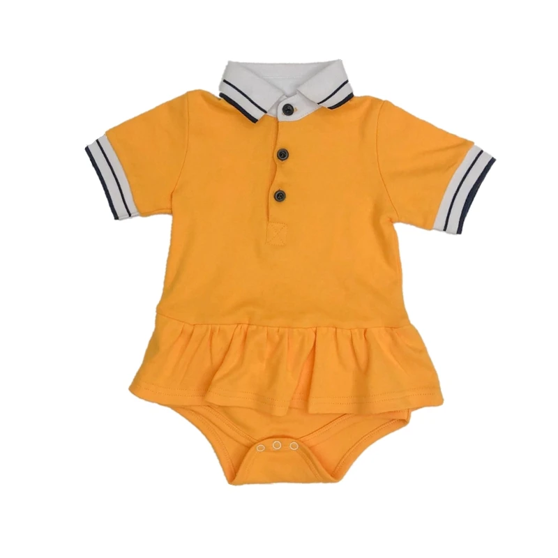 Infant Baby Twins Clothes Short Sleeve Lapel Collar Rompers Brother and Sister Clothing Solid Color One Piece Cotton Playsuit - Цвет: Girl