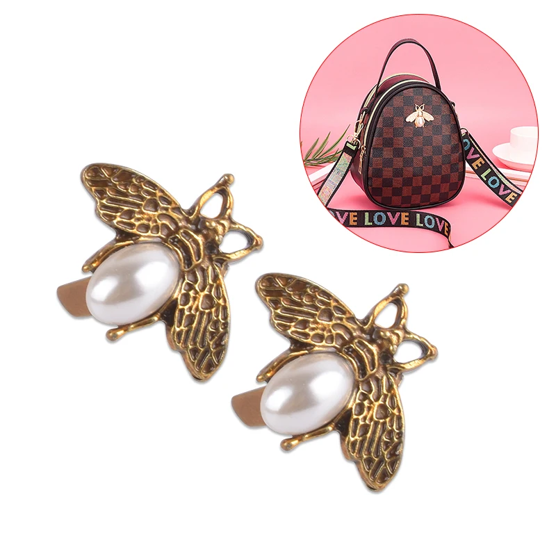 

5x Metal Bee with Pearl For Bag Purse Making, Small Metal Fittings Animal Decoration For Handbag