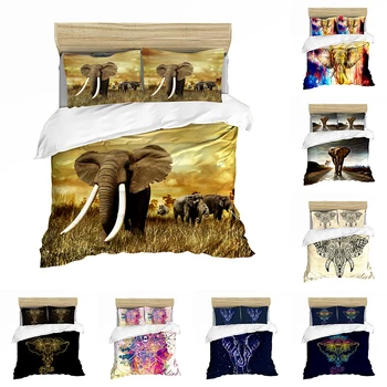 

Elephant Printed King-Full-Queen Size Soft Bedding set Quilt set Include Duvet Cover Pillowcase Home Textile Machine Washable