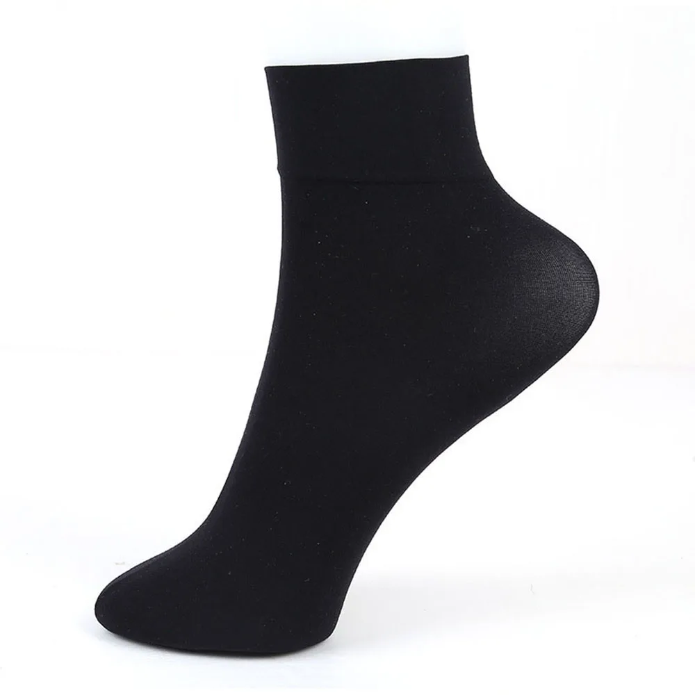 2Pairs Fashion Women Autumn Winter Warm Socks Ladies Girls Solid Color Wide Mouth Nylon Ankle Socks Black/Nude Short Socks - Цвет: Черный