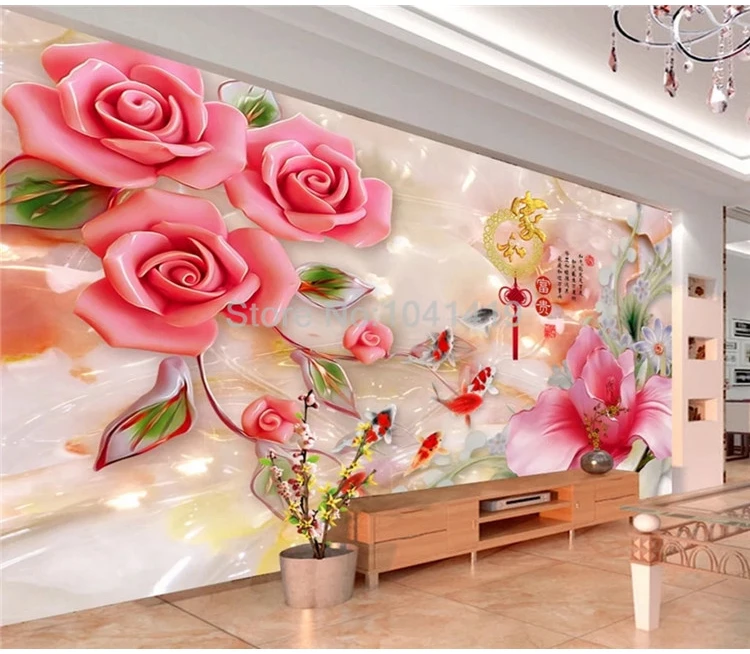 3D Stereo Magnolia Rose Flowers Wallpaper, Mural