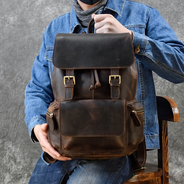 Vintage Cuir Véritable Sac à Dos Voyage Sac Pour Homme Et Femmes