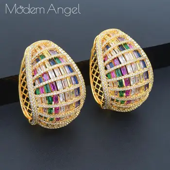 

ModemAngel Luxury Cubic Zircon mix Round shape Big Hoop Earrings for Women Wedding Crystal CZ Party Jewelry Engagement Earring