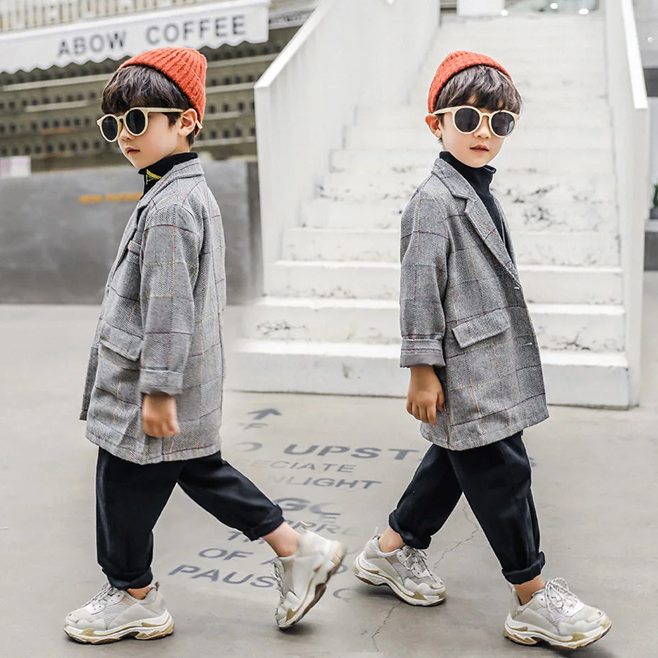 Coat For Boy Casual Plaid Boys Blazer Fashion Button Children's Coats Winter Preppy Style Clothes For Boys Party 6 8 10 12 14