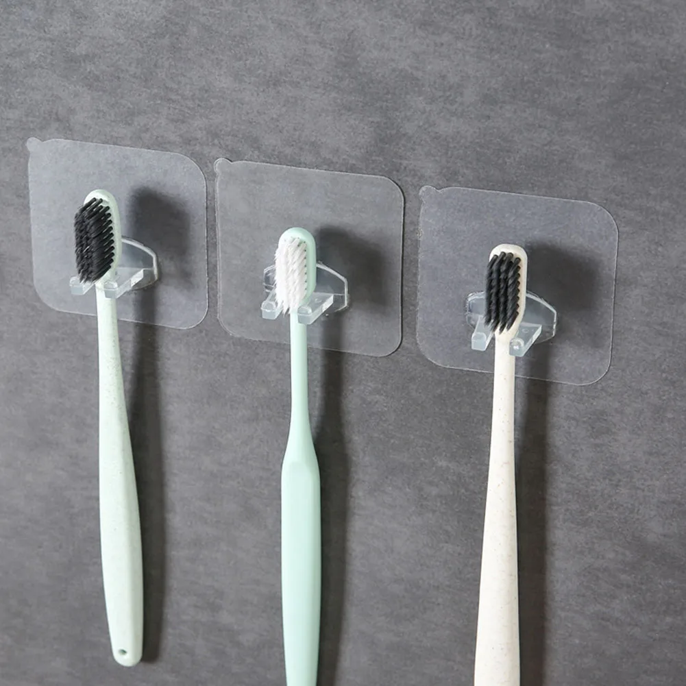 4Pcs Toothbrush Holder Multifunctional Transparent Bathroom Storage Hook ABS Self-adhesive Organizer Toilet Shaver Rack Home