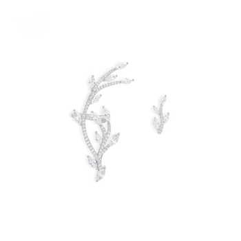 

brand high quality earrings asymmetrical leaf studs zircon silver tree earrings for woman