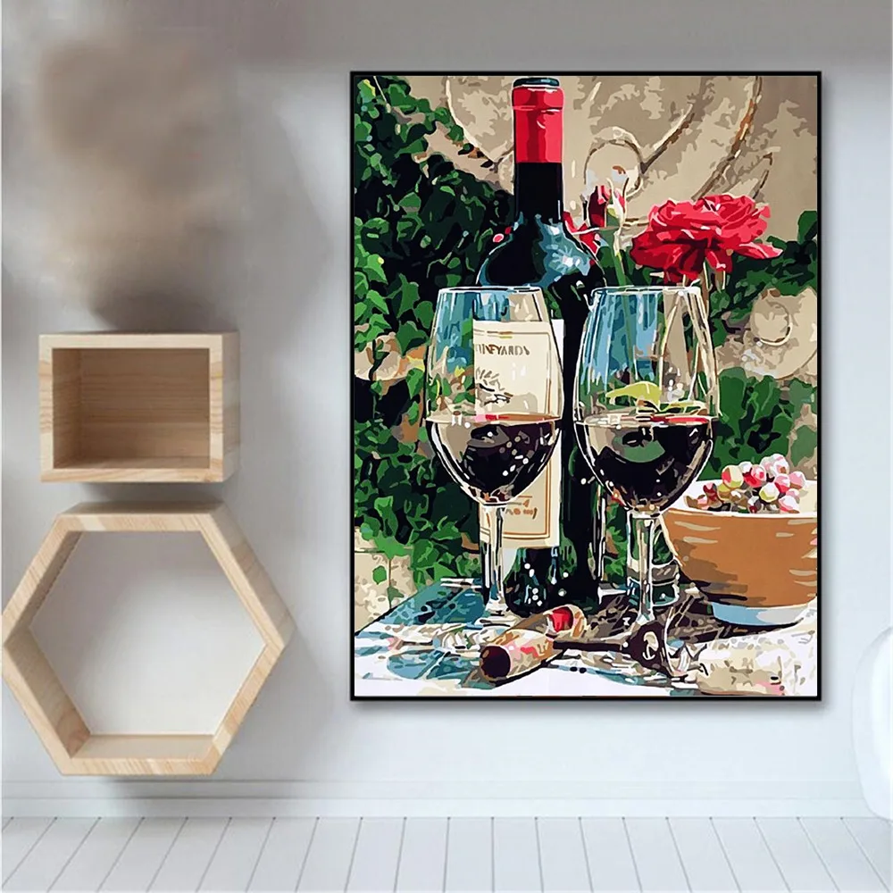 HUACAN картинки по номерам Красное вино раскраска по номерам домашнего декора Ручной росписью Подарок Фрукты