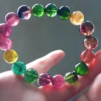 

11mm Natural Colorful Tourmaline Quartz Clear Round Beads Bracelet From Brazil Women Men Jewelry Certificate AAAAAA