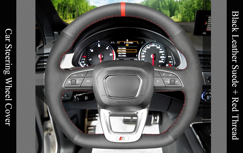 LQTENLEO Черные Кожаные Замшевые чехол рулевого колеса автомобиля для Audi Q5 SQ5- Q3 Q8 SQ8 Q7 SQ7