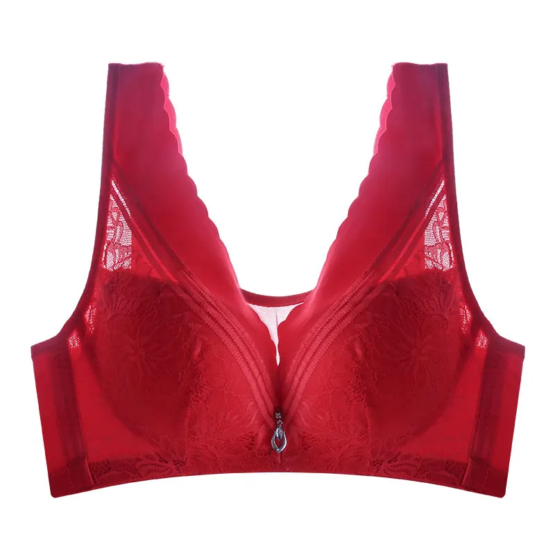 Ультра тонкий bralette сексуальное нижнее белье бюстгальтеры для женщин беспроводной кружевной бюстгальтер Цветочный горячий девушка пуш-ап плюс размер 44D нижнее белье croptop - Цвет: Red