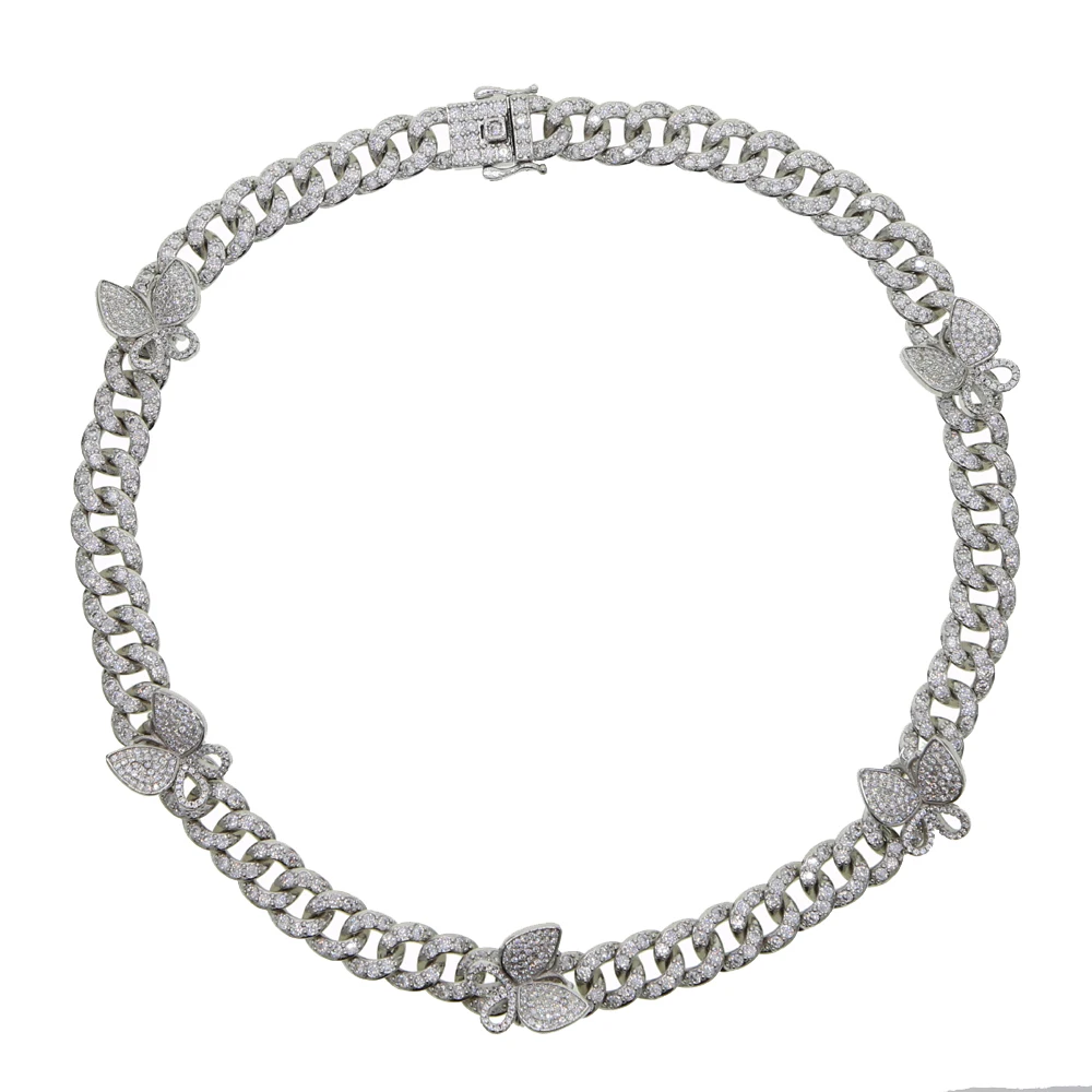 Iced out bling cz кубинские звенья цепи бабочка Шарм колье ожерелье хип хоп женские ювелирные изделия