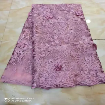 

Nigerian Lace Fabric 2019 High Quality Lace Beaded Lace Fabric Wedding Pink African With Beads Nigerian French Lace Fabric