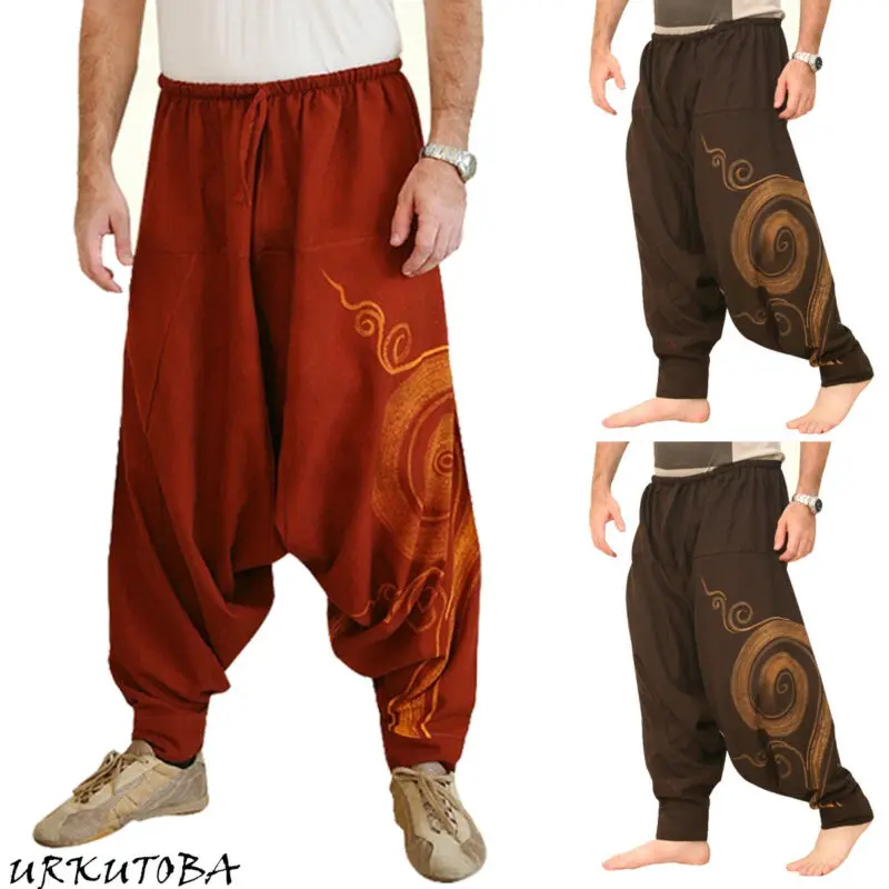 Горячая Распродажа, модные мужские хип-хоп мешковатые штаны-шаровары для йоги, фестиваля хиппи, Boho Alibaba, шаровары для пустыни размера плюс, широкие брюки