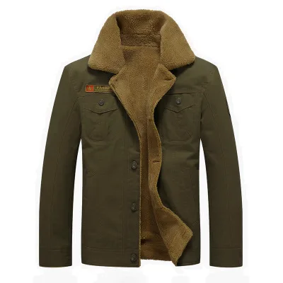 Brand Men's Winter Jacket Men's Velvet Collar Thick Coat Cotton-padded Jacket Clothing Men's Outerwear Coat Parka Warm Clothes - Color: Army green