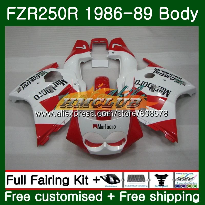 Корпус для YAMAHA FZR250R FZRR FZR 250 250R 1986 1987 1988 1989 124CL. 21 красный, белый FZR250RR FZR-250 FZR250 86 87 88 89 обтекатель - Цвет: No. 1