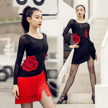 

Fringe Latin Dance Dress Women Tango Samba Rumba Cha Cha Salsa Performance Dresses Ballroom Practice Wear Ladies Outfit DC4115