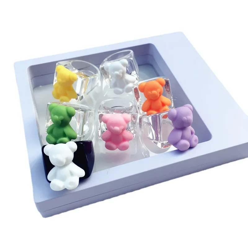 Cute Funny Bear Animal Acrylic Rings For Women Cartoon Colorful Resin Transparent Wide Finger Ring For Girl Party Jewelry Gift