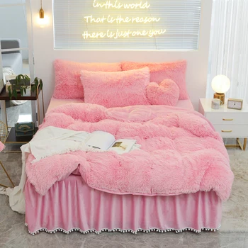 Luxury Pure Color Plush Shaggy Warm Fleece Girl Bedding Set 2
