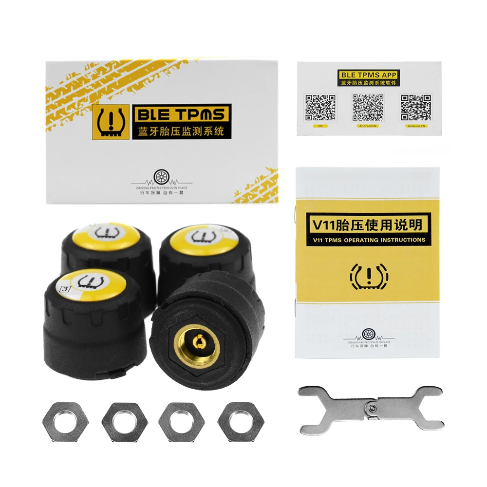 Bluetooth 5.0 TPMS v4.0 Car Tire Pressure Monitor System car tire pressure monitor car tire pressure sensor With 4 Sensors for iOS Android Mobile Phone APP Monitoring Alarm