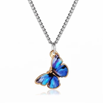 

Yobest Korean Blue Gradient Butterfly Necklace for Women Girls Silver Color Rainbow Butterflies Pendant Choker Necklaces Jewelry