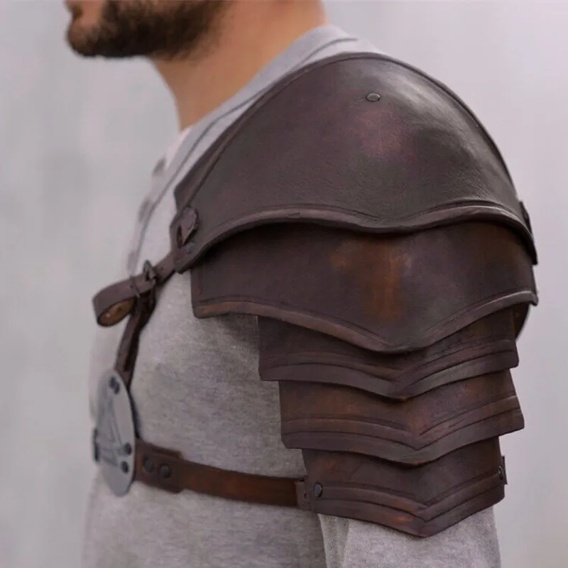 Medieval Retro Men Shoulder Armor Adjustable Faux Leather Guard